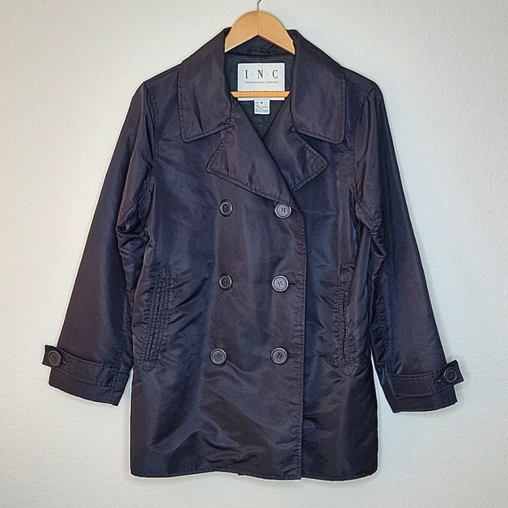 INC International Concepts Black Rain Jacket Long Sleeve Buttons size S